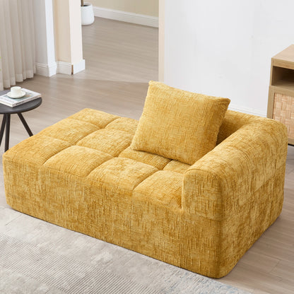 Luxury Beige Chenille Chaise Lounge Sofa - 2-Seater with Storage Pockets