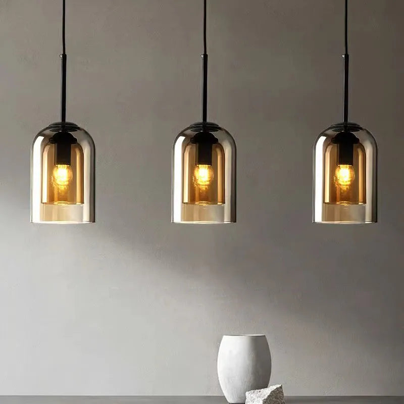 Moderne Pendelleuchte – Glas & Eisen, 1 oder 3 Köpfe, dimmbar