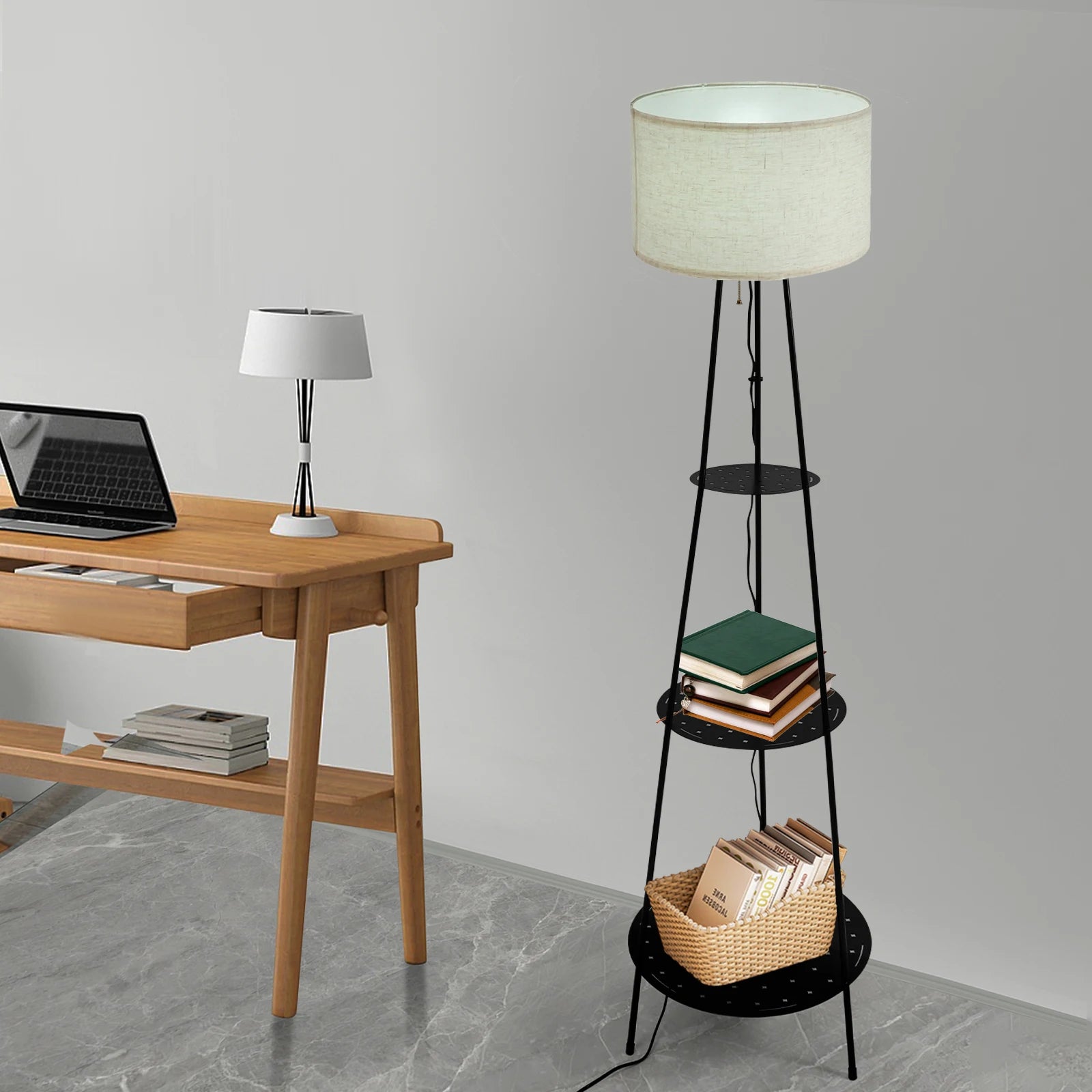 Moderne Stehleuchte mit 3-stufigem Regal – E27 Stehleuchte mit Stauraum