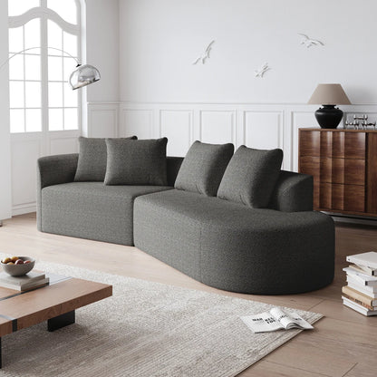 Luxury Dark Gray Chenille Cloud Sofa - 4-Seater Curved Sectional Couch
