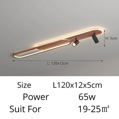 Linear LED Ceiling Light with Walnut Finish and Spotlight