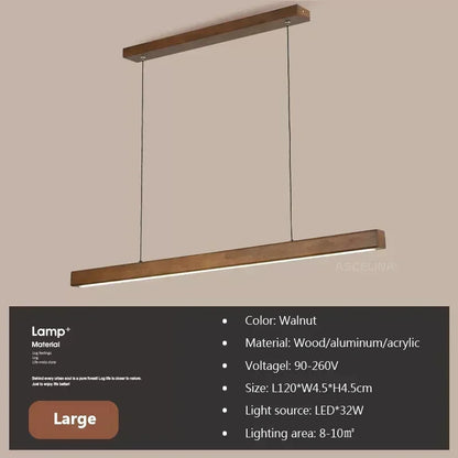 LED Pendant Light - Wood Long Strip - Kitchen Island Lighting