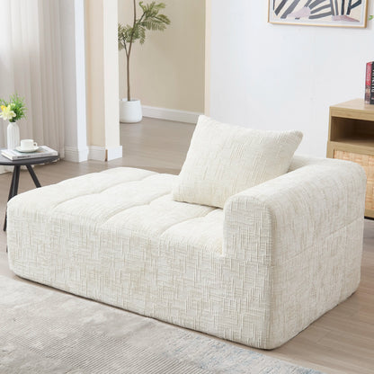 Luxury Beige Chenille Chaise Lounge Sofa - 2-Seater with Storage Pockets