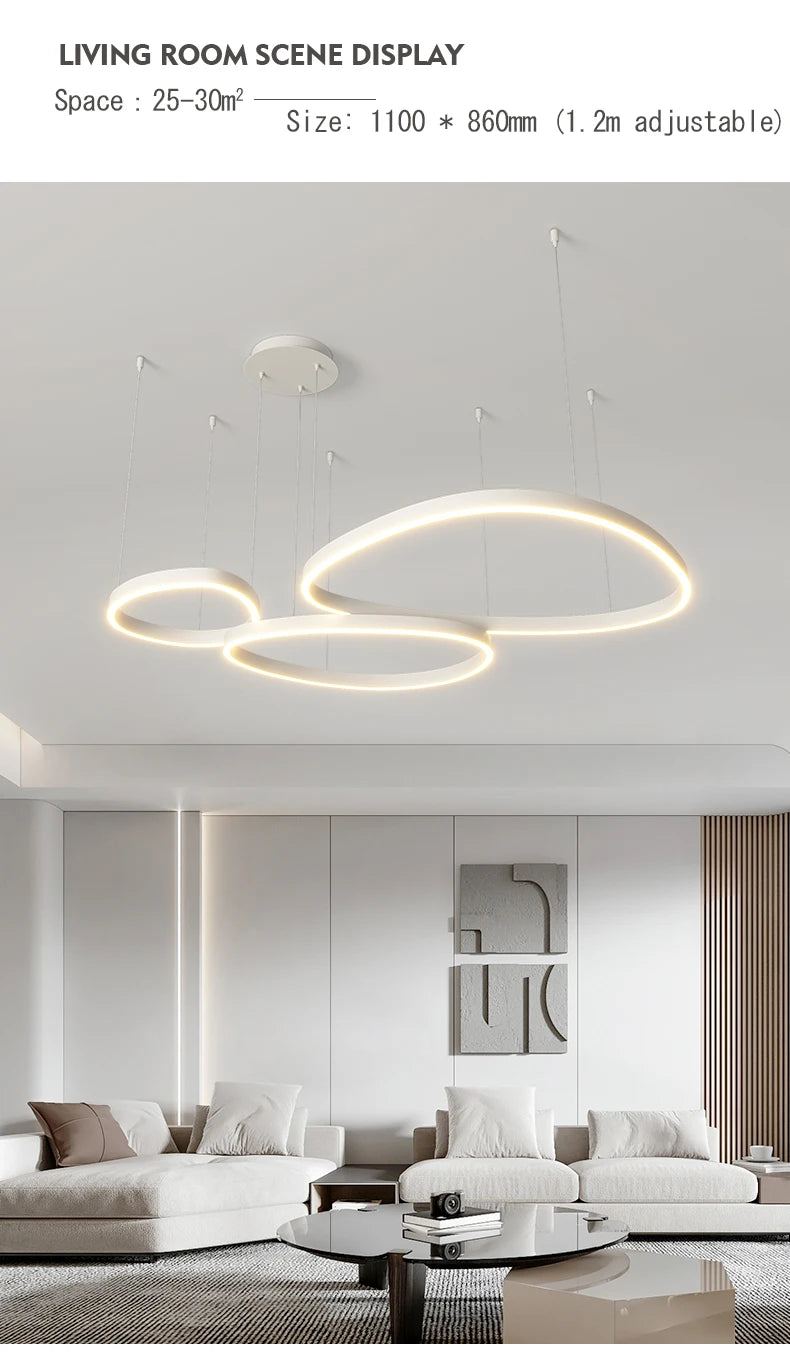 LED Ring Chandelier - Modern Pendant Light for Living Room, Bedroom & Dining Room