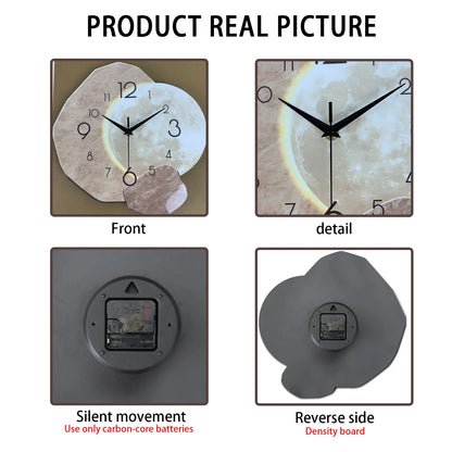 Geräuschlose Wanduhr – Modernes Monddesign mit Holzrahmen