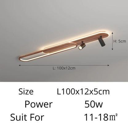 Linear LED Ceiling Light with Walnut Finish and Spotlight