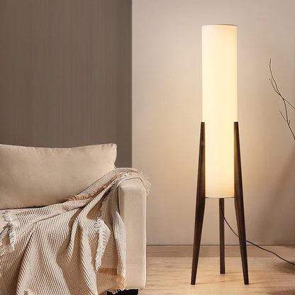 Japanese Retro Solid Wood Floor Lamp - Fabric Lampshade Standing Light