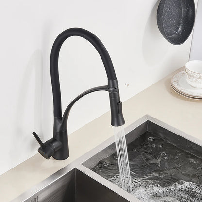Matte Black Kitchen Faucet – Pull-Down Swivel Spout | Deck Mounted Mixer Tap
