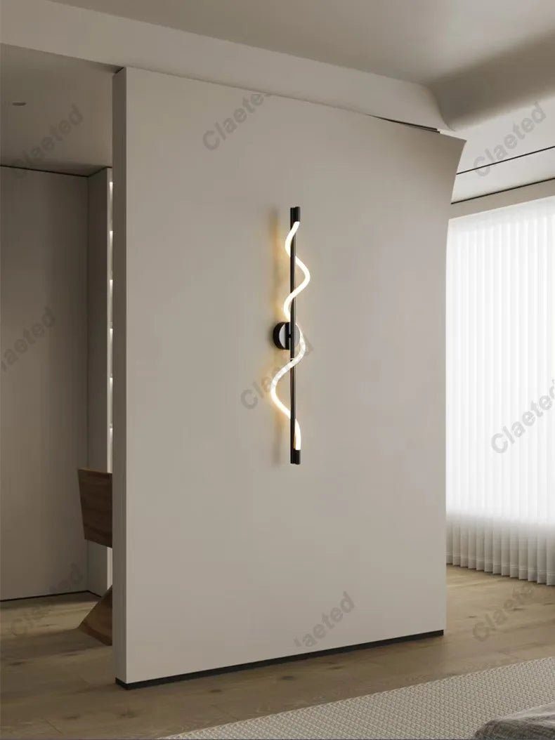 LED Spiral Wall Lamp – Modern Black & Gold Sconce | Bedroom, Living Room, Hallway