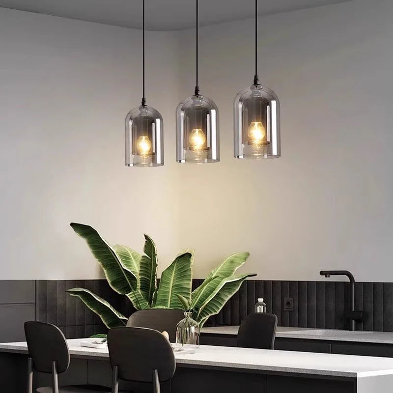 Moderne Pendelleuchte – Glas & Eisen, 1 oder 3 Köpfe, dimmbar