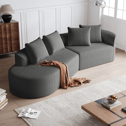 Luxury Dark Gray Chenille Cloud Sofa - 4-Seater Curved Sectional Couch