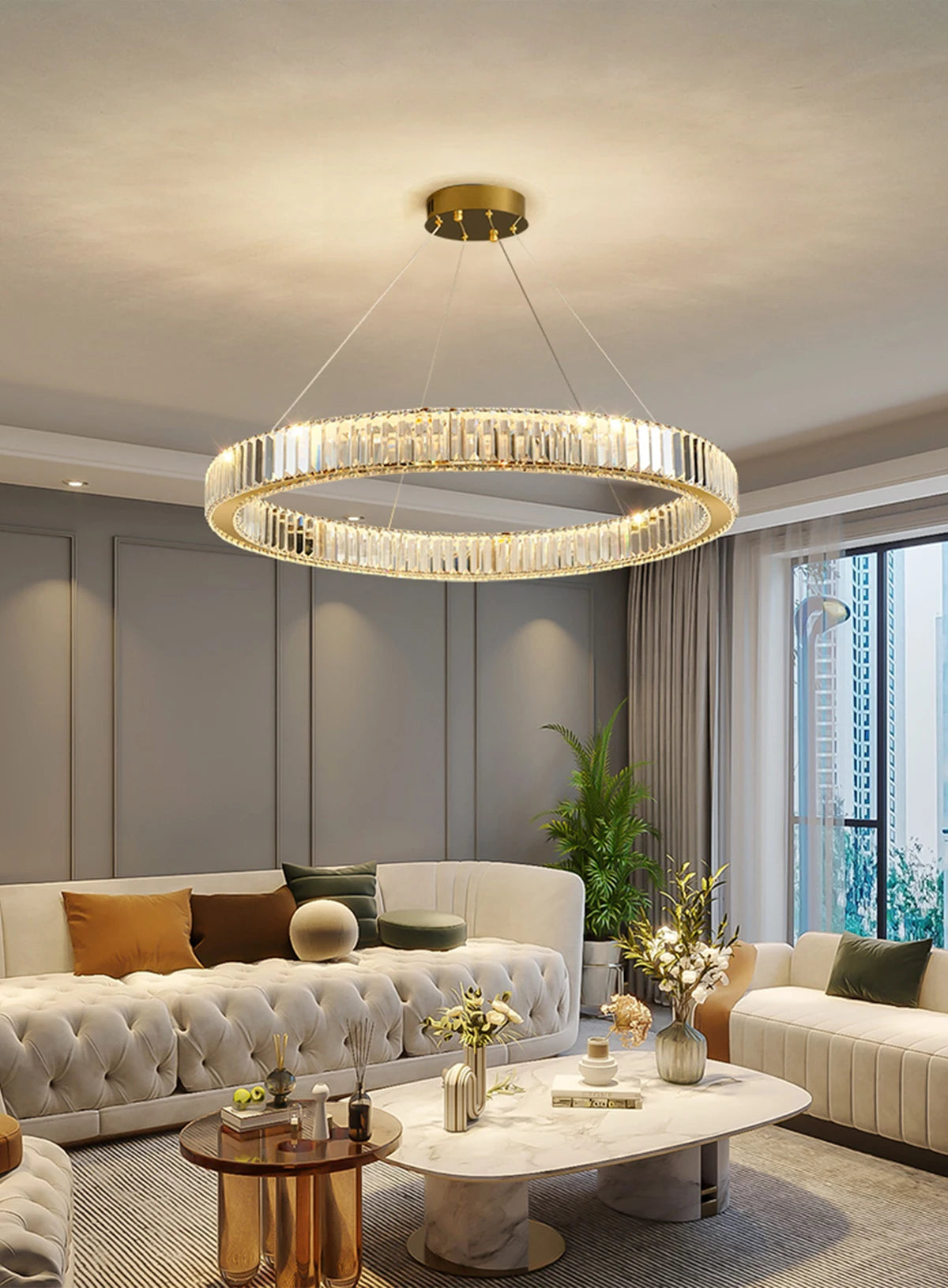 Crystal Chandelier Double Rings 55cm - Pendant Light