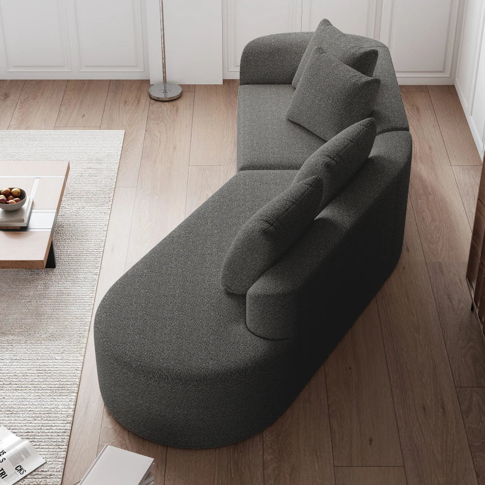 Luxury Dark Gray Chenille Cloud Sofa - 4-Seater Curved Sectional Couch