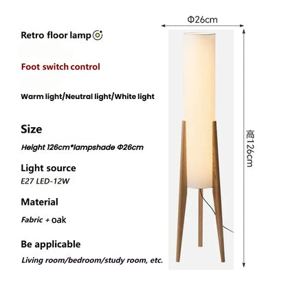 Japanese Retro Solid Wood Floor Lamp - Fabric Lampshade Standing Light