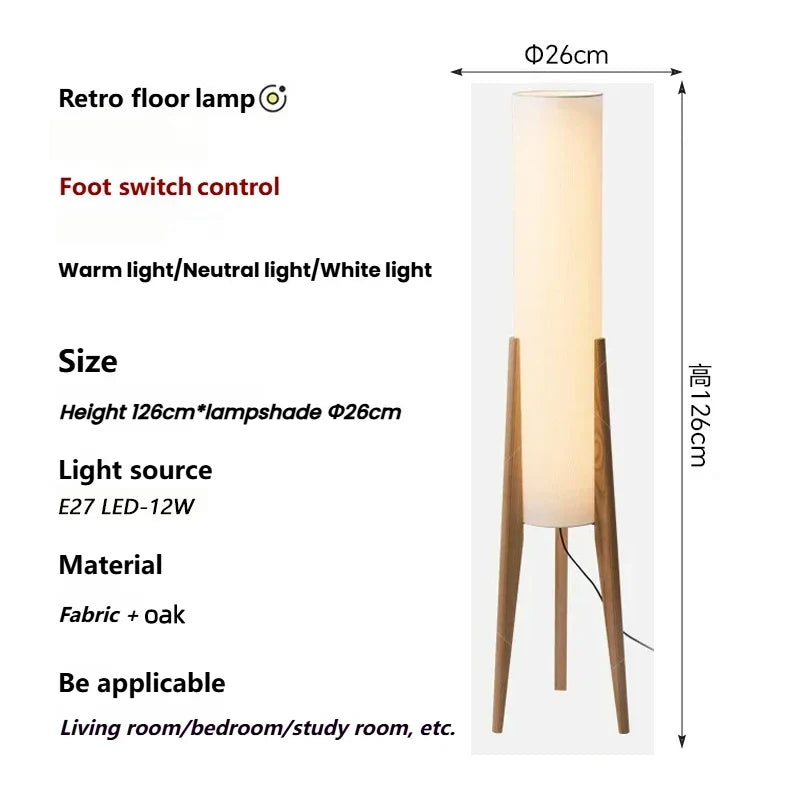 Japanese Retro Solid Wood Floor Lamp - Fabric Lampshade Standing Light