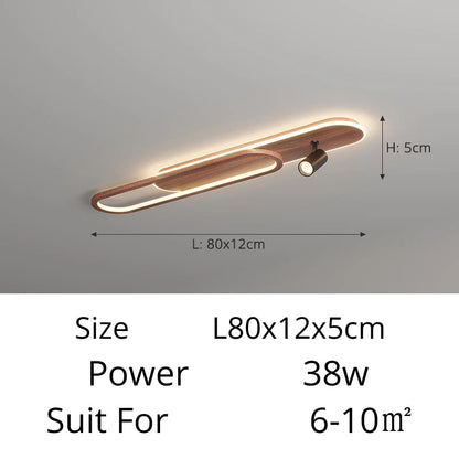 Linear LED Ceiling Light with Walnut Finish and Spotlight