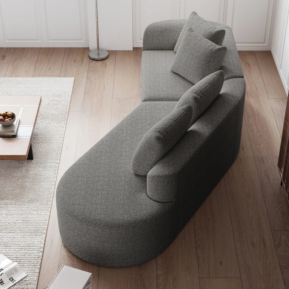 Luxury Dark Gray Chenille Cloud Sofa - 4-Seater Curved Sectional Couch