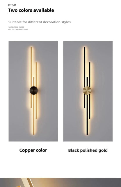 Modern Long Wall Lamp – Luxury Black & Gold LED Sconce | Bedroom, Hallway, Living Room