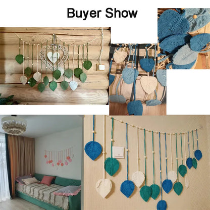 Boho-Makramee-Wandbehang mit Blättern – 120 × 75 cm
