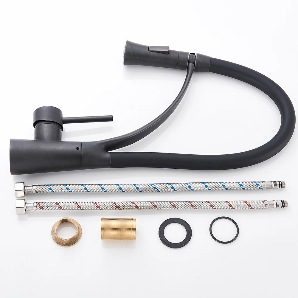 Matte Black Kitchen Faucet – Pull-Down Swivel Spout | Deck Mounted Mixer Tap