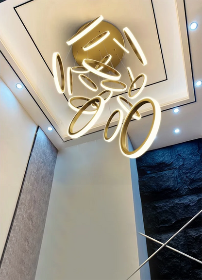 Stairwell Chandelier Crystal Ring - Modern for Staircase & High Ceilings