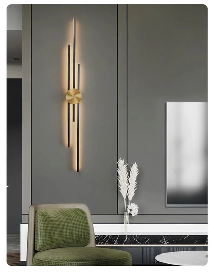 Modern Long Wall Lamp – Luxury Black & Gold LED Sconce | Bedroom, Hallway, Living Room