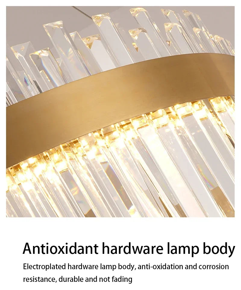 Luxuriöser Kristalllüster – Nordisch-moderne goldene Pendelleuchte für Wohn- und Esszimmer