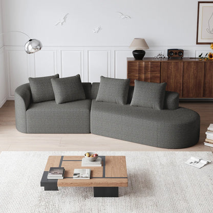 Luxury Dark Gray Chenille Cloud Sofa - 4-Seater Curved Sectional Couch