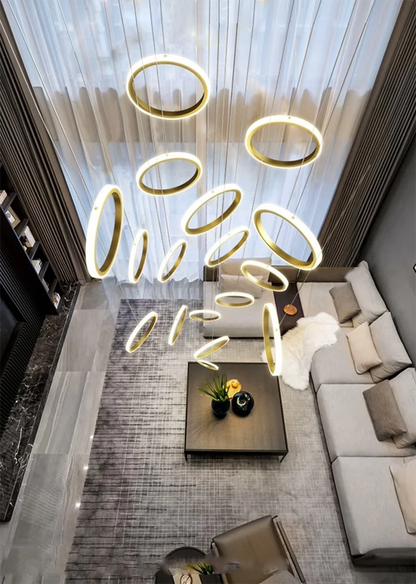 Stairwell Chandelier Crystal Ring - Modern for Staircase & High Ceilings