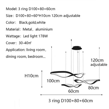 Modern Wavy Ring LED Pendant Light - Circular Designer Chandelier