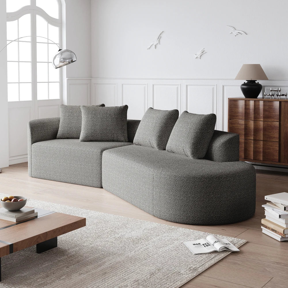 Luxury Dark Gray Chenille Cloud Sofa - 4-Seater Curved Sectional Couch