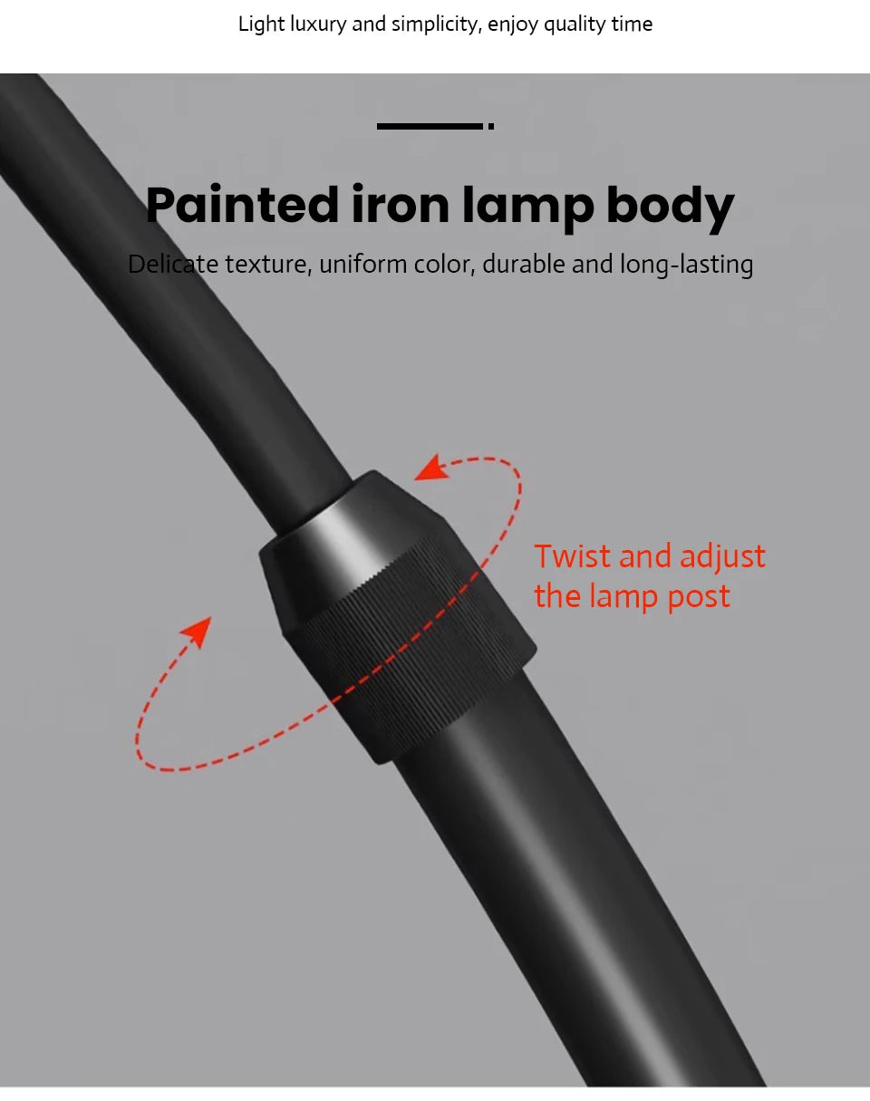 Moderne skandinavische LED-Stehlampe – dreifarbige, dimmbare Angelruten-Optik