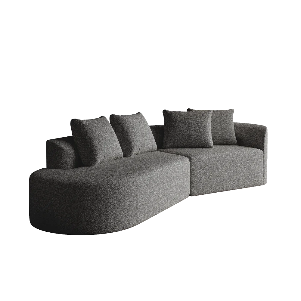 Luxury Dark Gray Chenille Cloud Sofa - 4-Seater Curved Sectional Couch