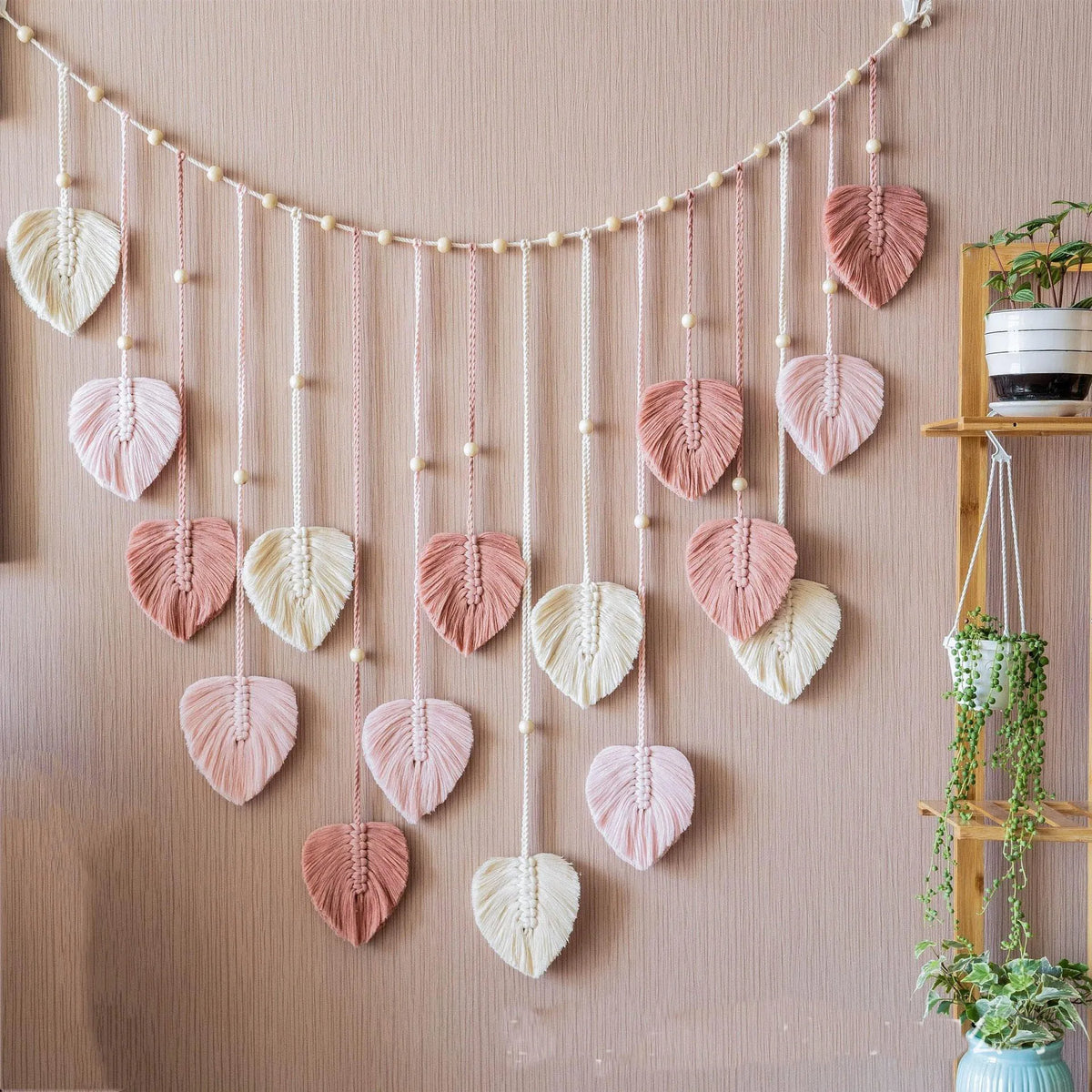 Boho-Makramee-Wandbehang mit Blättern – 120 × 75 cm