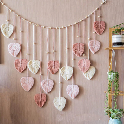 Boho-Makramee-Wandbehang mit Blättern – 120 × 75 cm