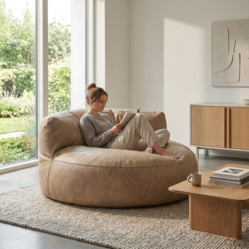 Wagrex - Loveseat zitzak fauteuil Modern Rond Retro-Leer