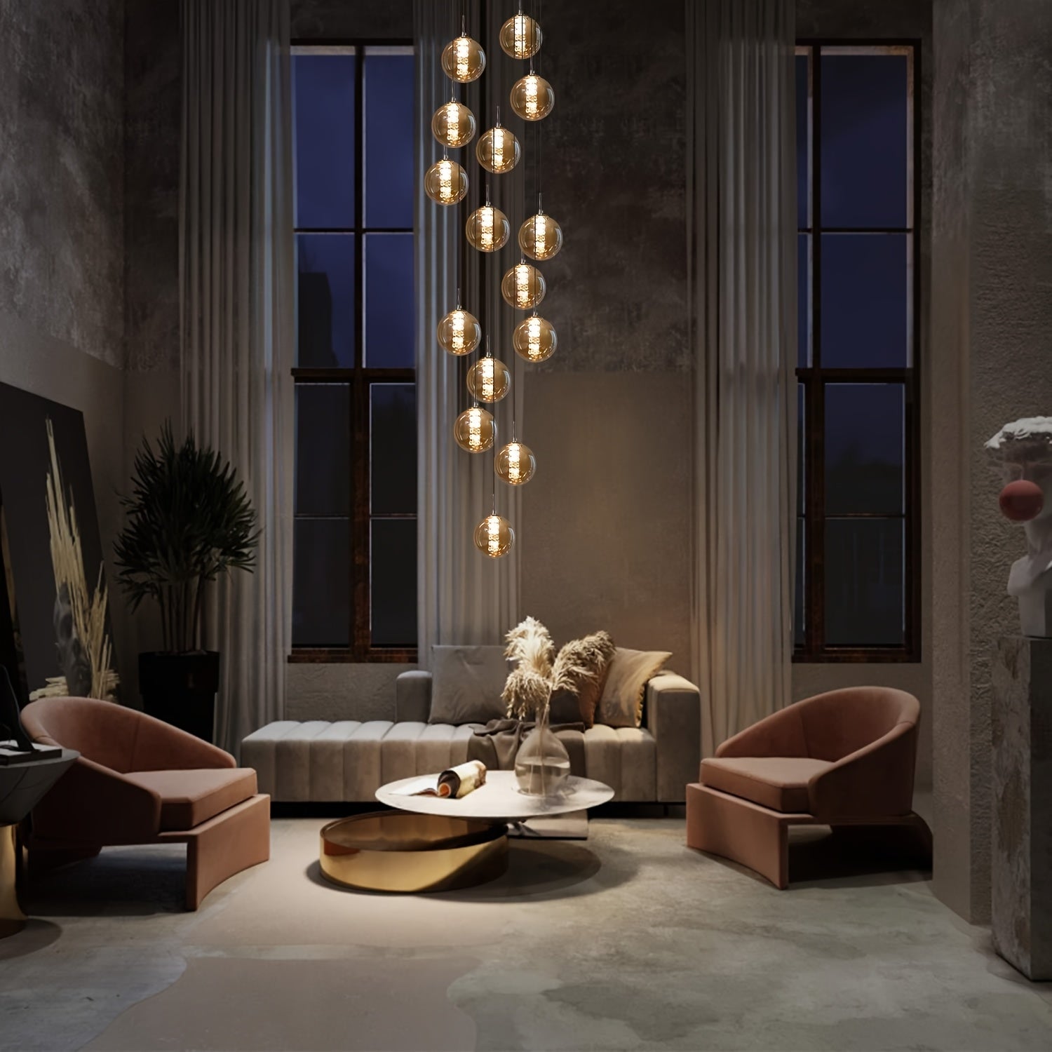 Modern Glass Pendant Light - Adjustable Height Dining Table Chandelier