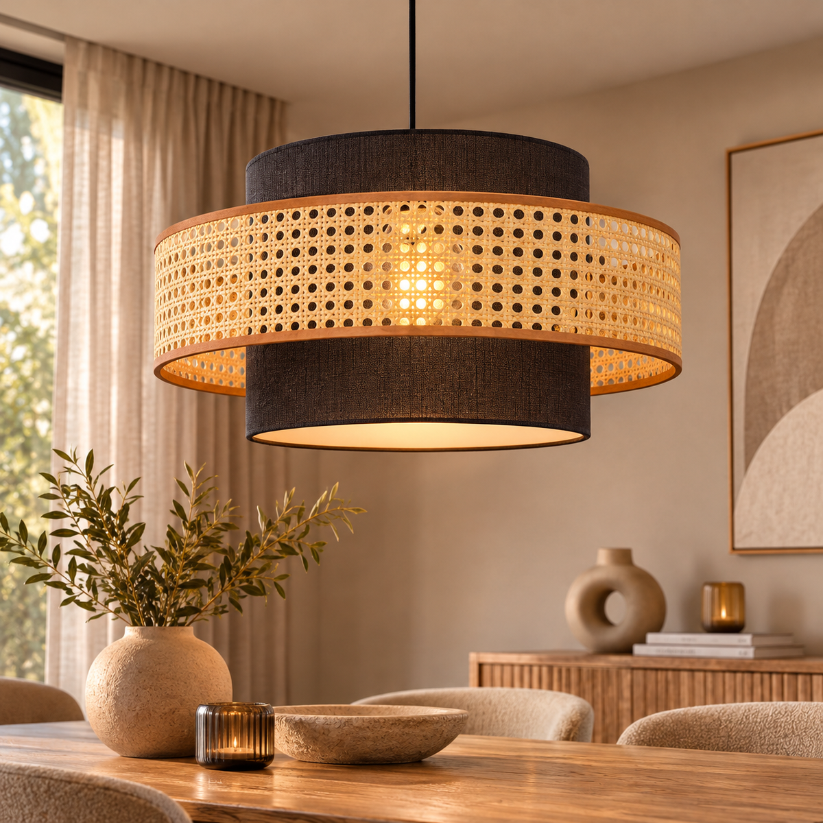 Geweven hanglamp – Rattan Wabi-Sabi & Japandi-stijl
