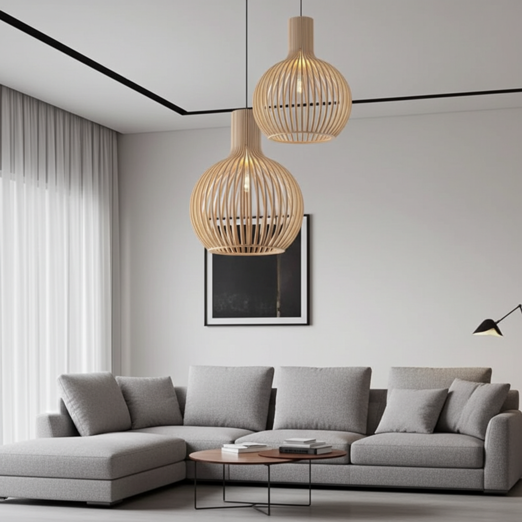 Country Style Wood Cage Hanging Lamp