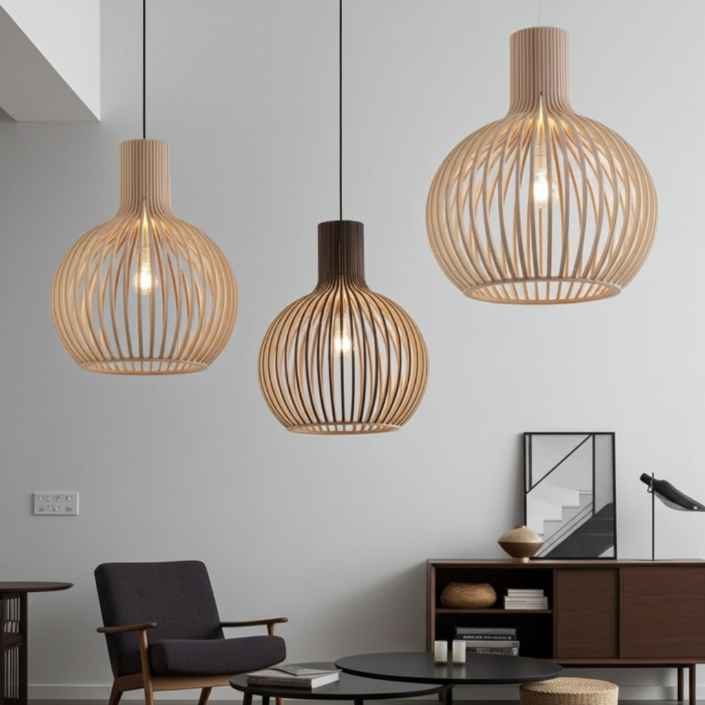 Country Style Wood Cage Hanging Lamp