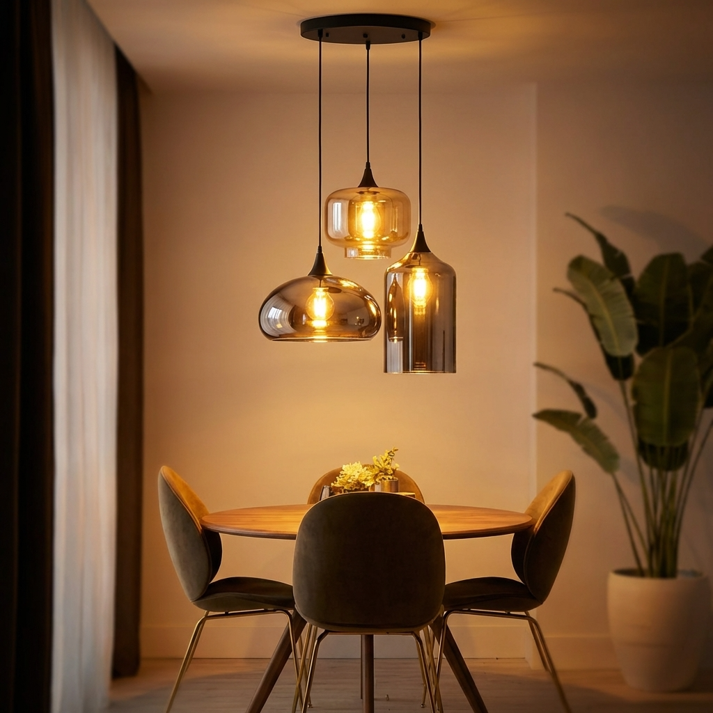 Unregelmäßige Glas-Pendelleuchte — 3-flammiger Kronleuchter