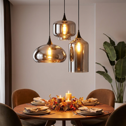 Unregelmäßige Glas-Pendelleuchte — 3-flammiger Kronleuchter