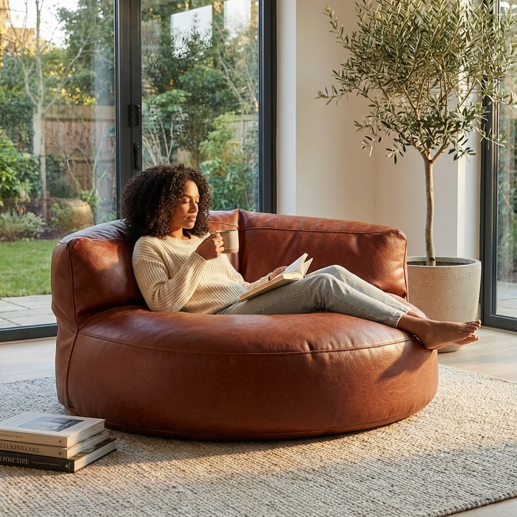 Wagrex – Loveseat Sitzsack Sessel Modern Rund Retro-Leder