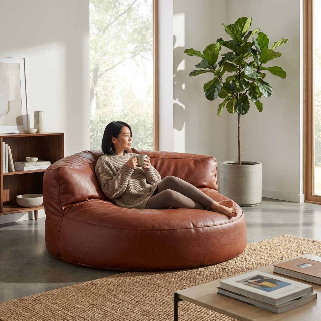Wagrex – Loveseat Sitzsack Sessel Modern Rund Retro-Leder