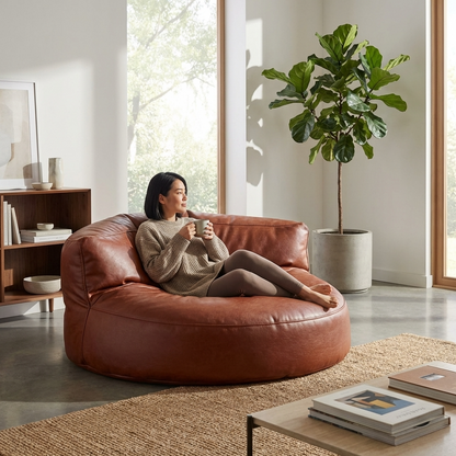 Wagrex – Loveseat Sitzsack Sessel Modern Rund Retro-Leder