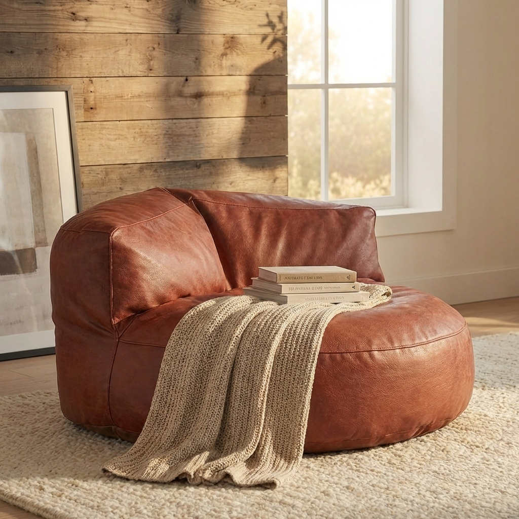 Wagrex – Loveseat Sitzsack Sessel Modern Rund Retro-Leder