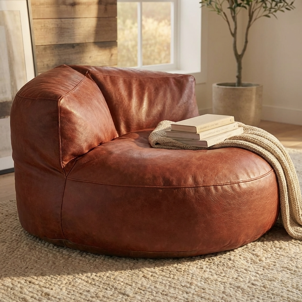 Wagrex – Loveseat Sitzsack Sessel Modern Rund Retro-Leder