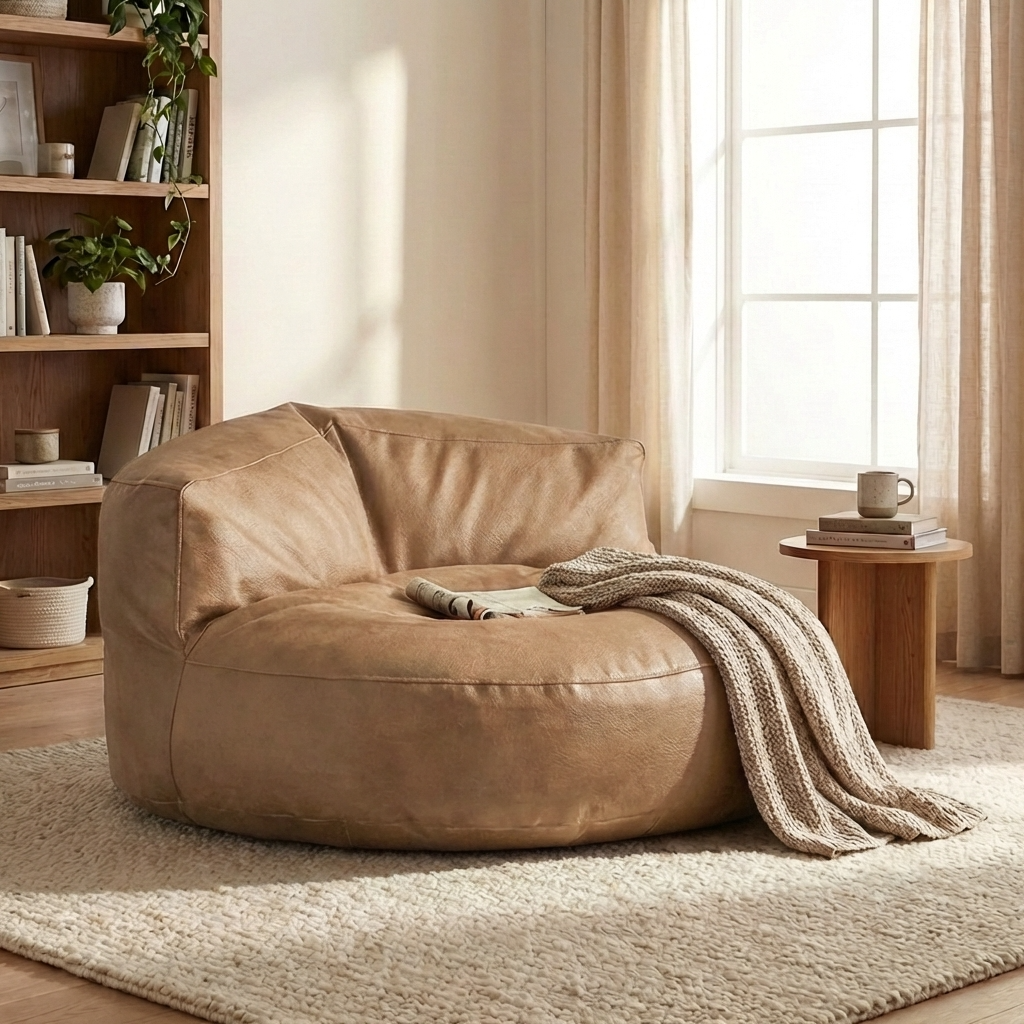 Wagrex – Loveseat Sitzsack Sessel Modern Rund Retro-Leder