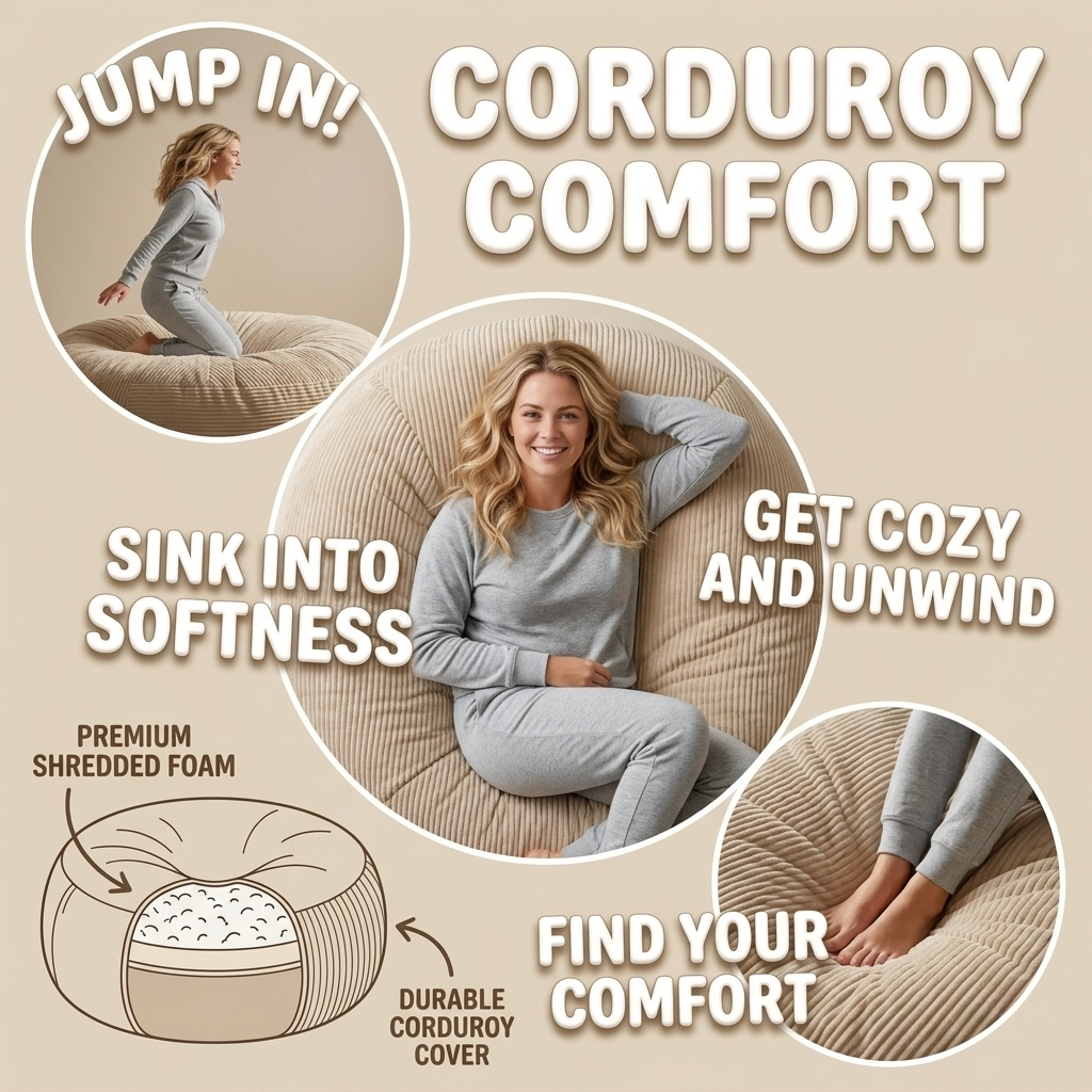 Big XXL BeanBag – Ribbed Corduroy Fabric Grijs