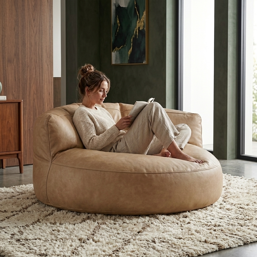 Wagrex - Loveseat zitzak fauteuil Modern Rond Retro-Leer
